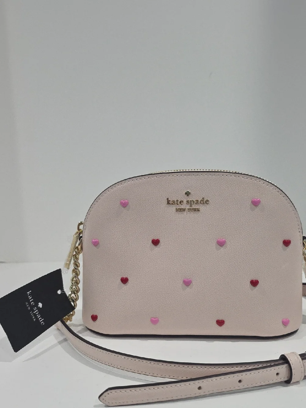 NWT ✅  Kate Spade SPENCER Heart Studs XLC Small Dome Crossbody POWDERED SUGAR